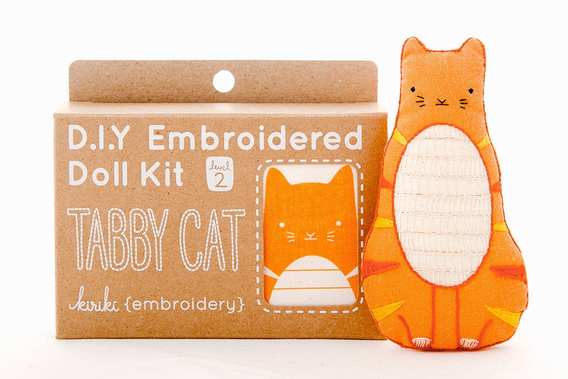 Tabby Cat DIY Embroidered Doll Kit - Minerva